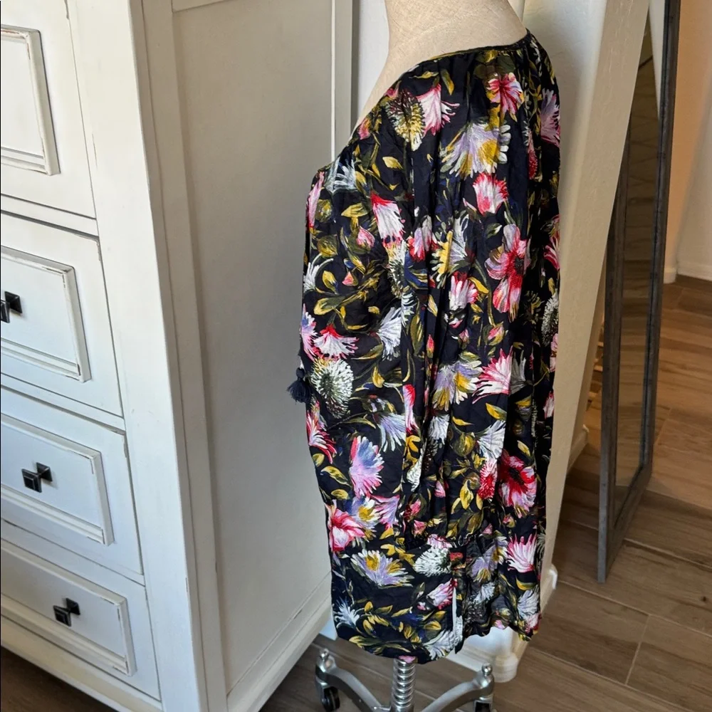 J. Crew L K5050 scoop neck tassel tie floral tunic beach dress coverup